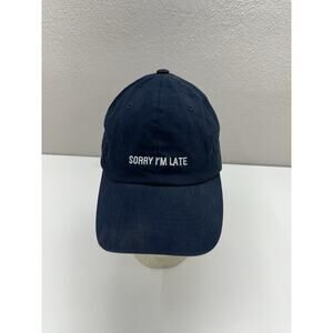 PAG Baseball Hat Navy Blue Sorry I'm Late Embroidered Text Adjustable Cap